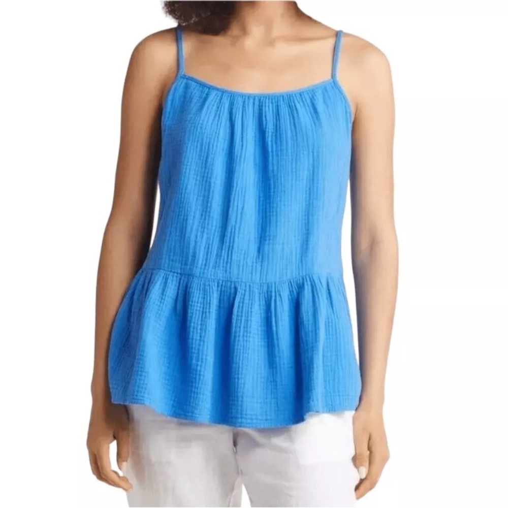 New Caslon‎ cotton gauze Tank Tunic Blue Peplum Shirt Women’s Size XL.